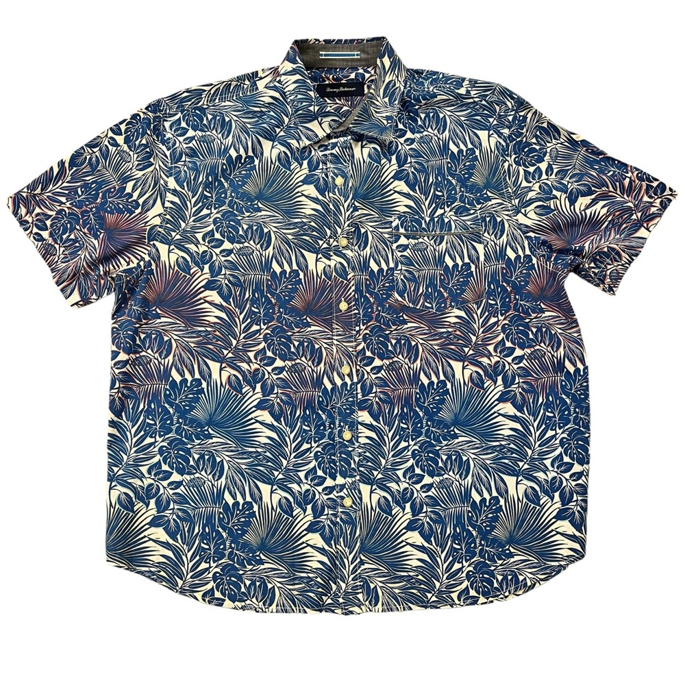 Tommy Bahama Hawaiian Beach Camp Cruise Shirt Floral Top Curved Hem